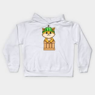 Funny cat with a watermelon on the head Kids Hoodie